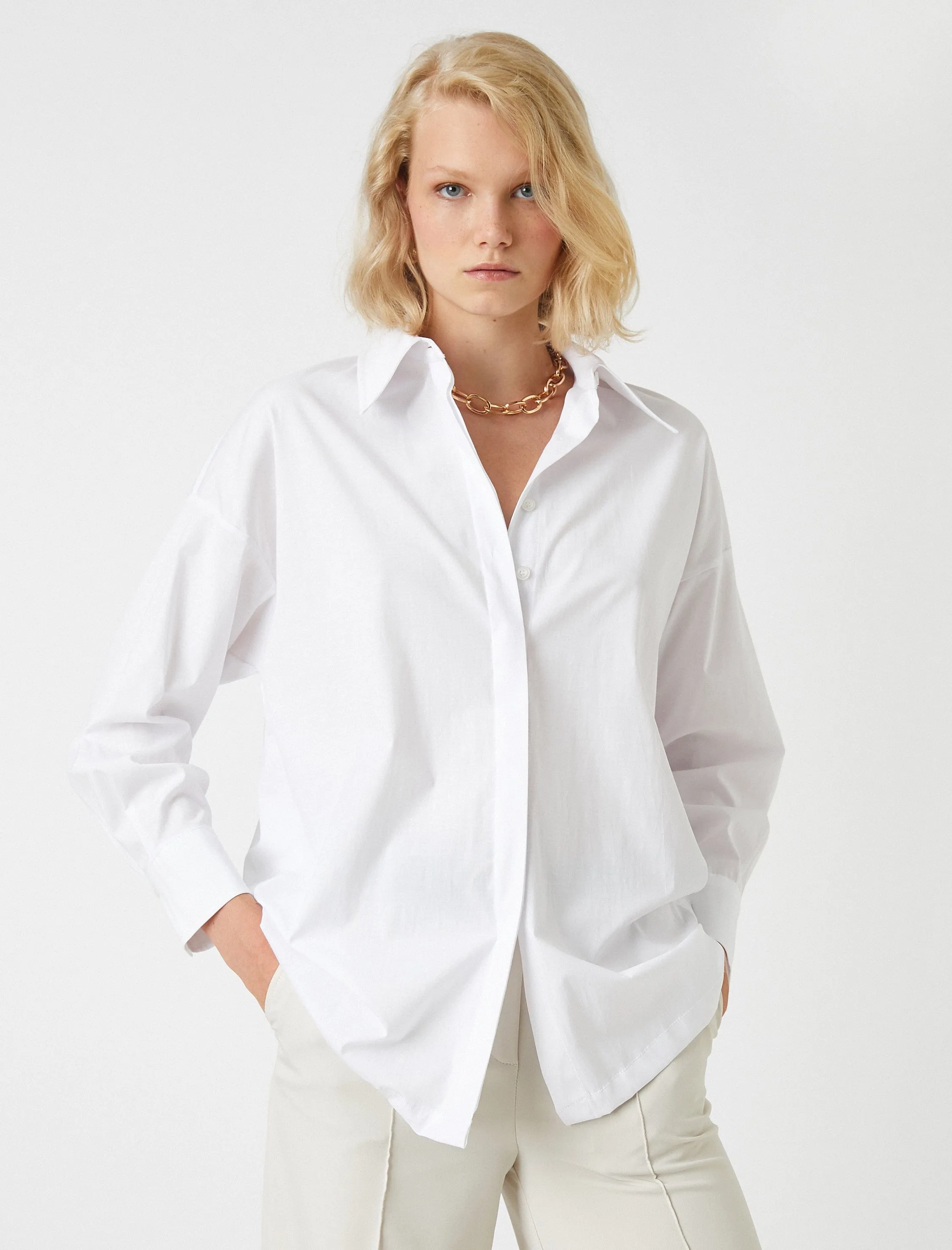 Oversized Button Up Dress Shirt in White