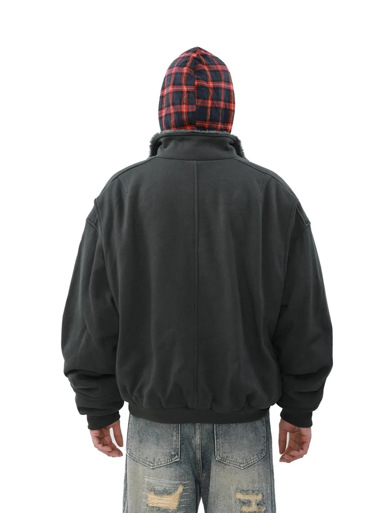 Oversized Fleece Lined Bomber Jacket with Pockets