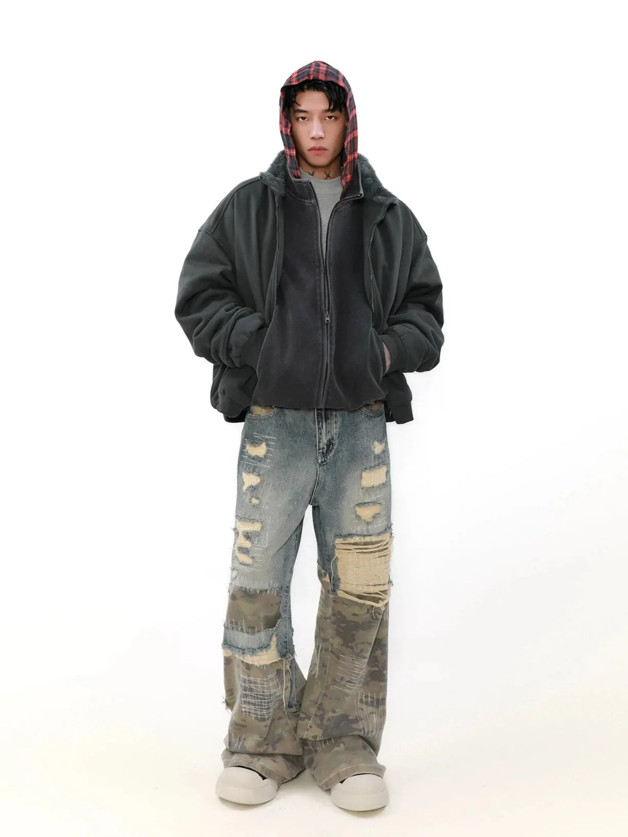 Oversized Fleece Lined Bomber Jacket with Pockets