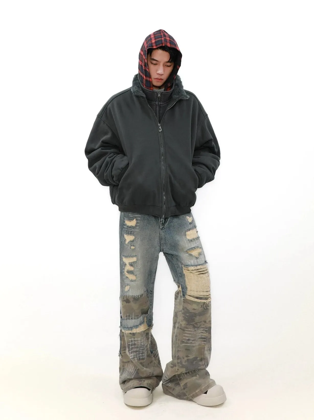 Oversized Fleece Lined Bomber Jacket with Pockets