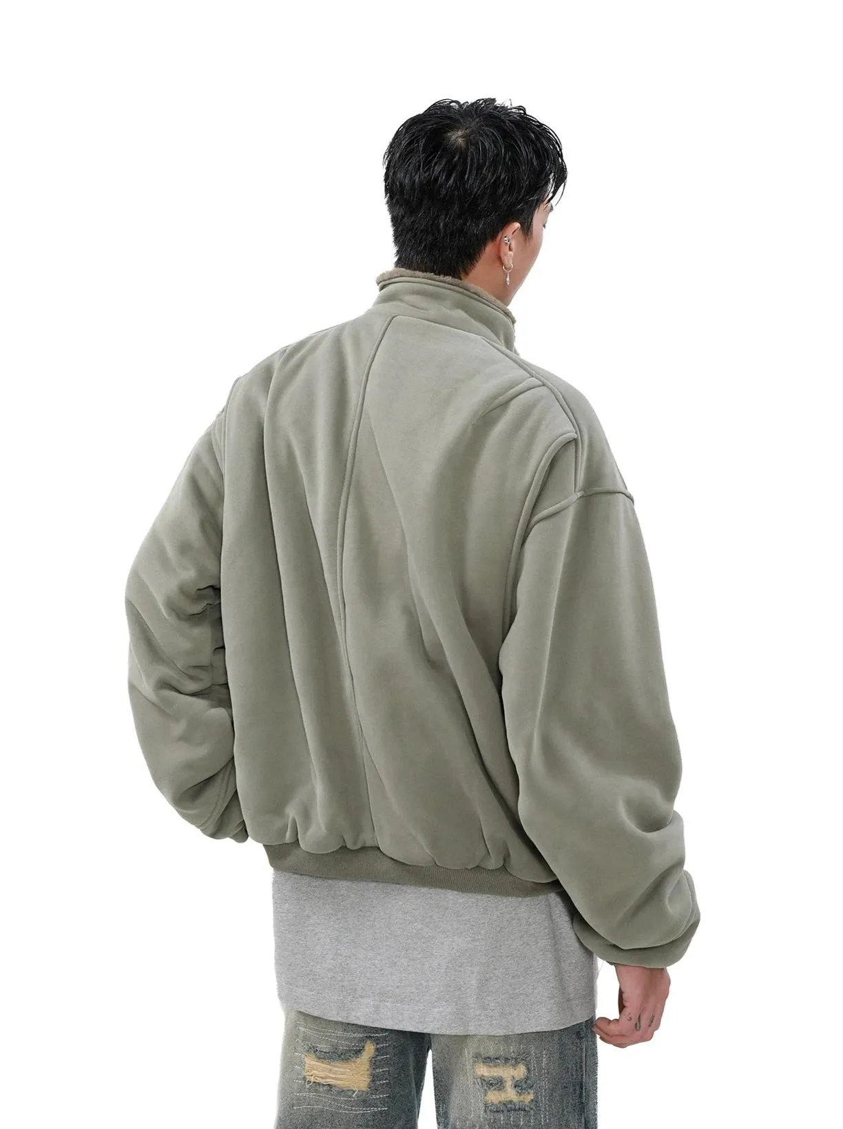 Oversized Fleece Lined Bomber Jacket with Pockets