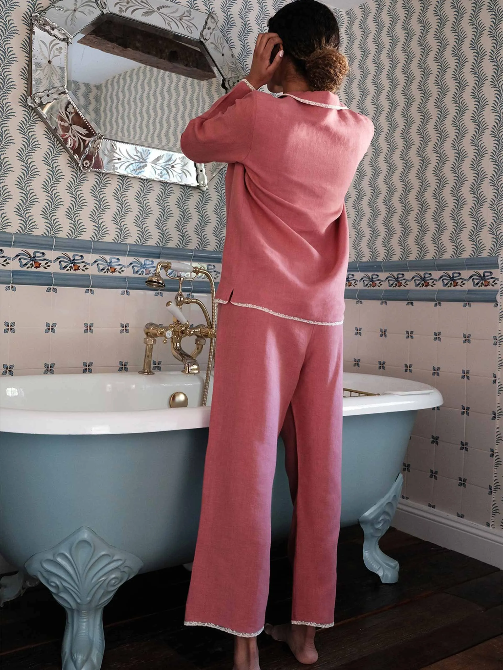 Pink cropped linen Giselle trousers