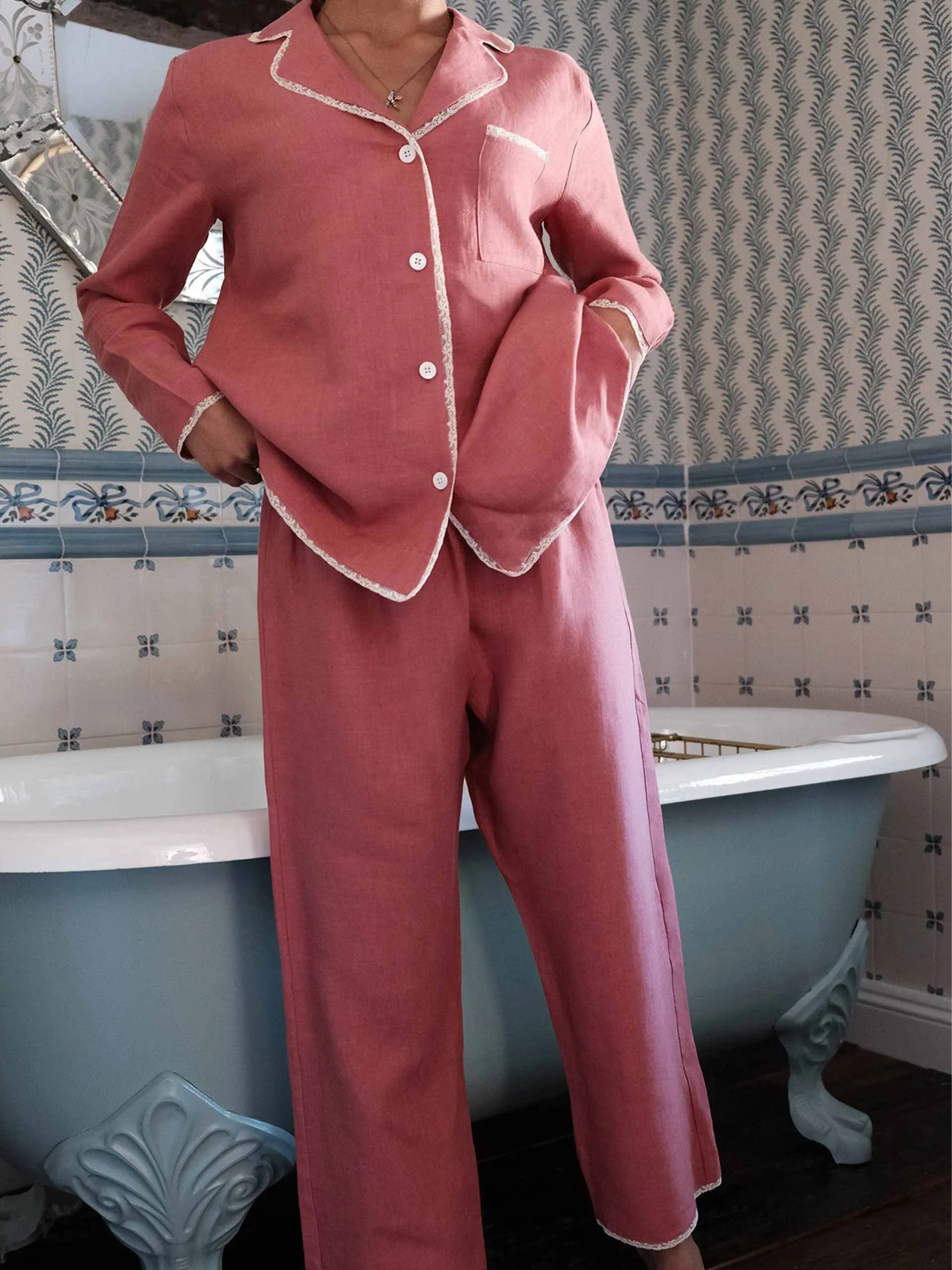 Pink cropped linen Giselle trousers