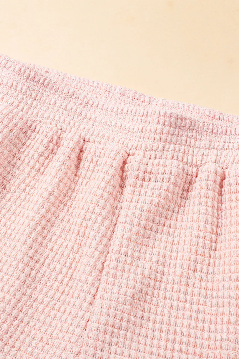 Pink Fringe Trim Textured Short Two Piece Set