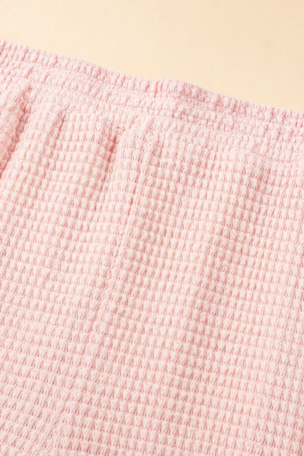 Pink Fringe Trim Textured Short Two Piece Set