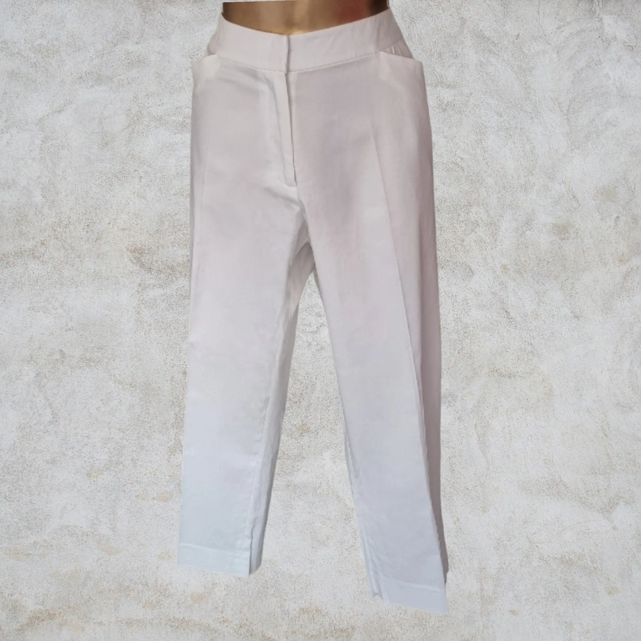 Pomodoro White  Cotton Cropped Stretch Trousers UK 18  US 14 EU 46 IT 50