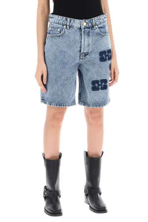 "denim logo printed bermuda