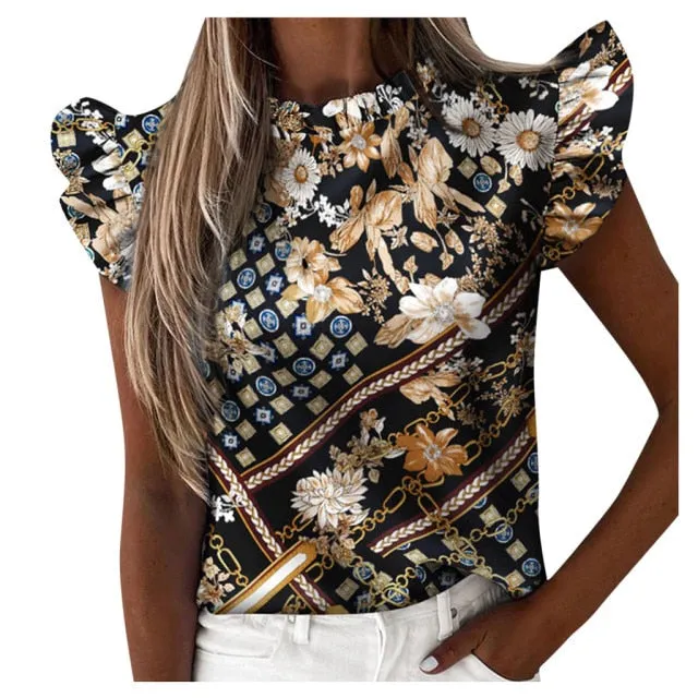 "Devika" Ruffle Sleeveless Blouse