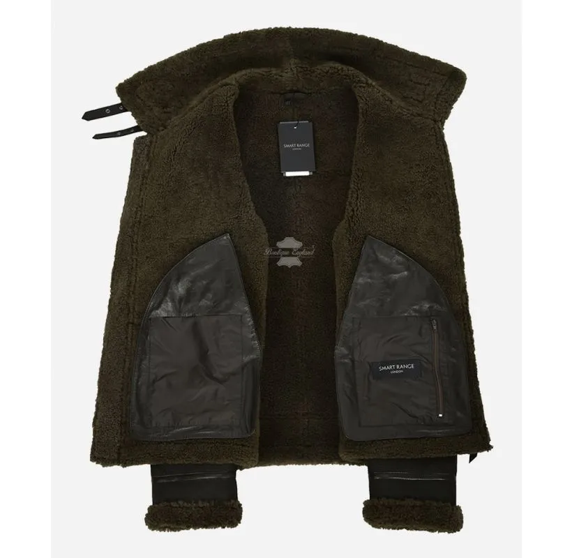 REAGAN B3 SHEEPSKIN JACKET MEN'S OLIVE SHEARLING FUR AVIATOR JACKET