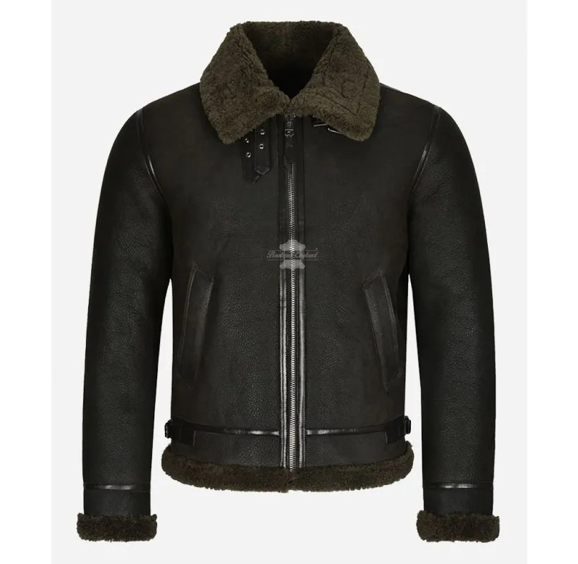 REAGAN B3 SHEEPSKIN JACKET MEN'S OLIVE SHEARLING FUR AVIATOR JACKET