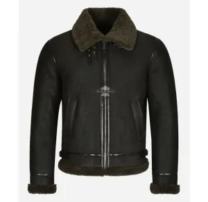 REAGAN B3 SHEEPSKIN JACKET MEN'S OLIVE SHEARLING FUR AVIATOR JACKET