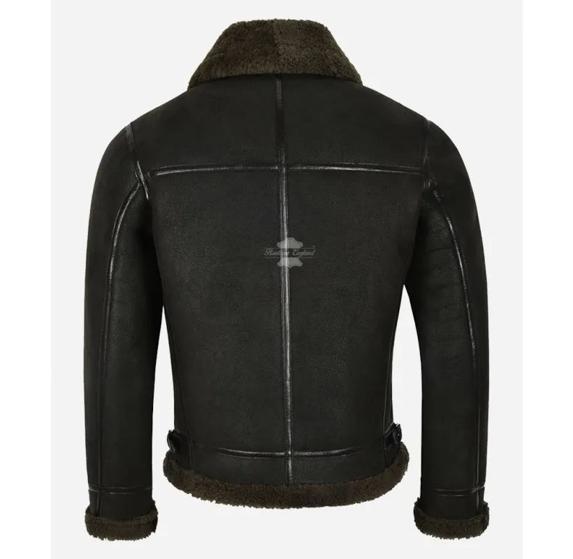 REAGAN B3 SHEEPSKIN JACKET MEN'S OLIVE SHEARLING FUR AVIATOR JACKET