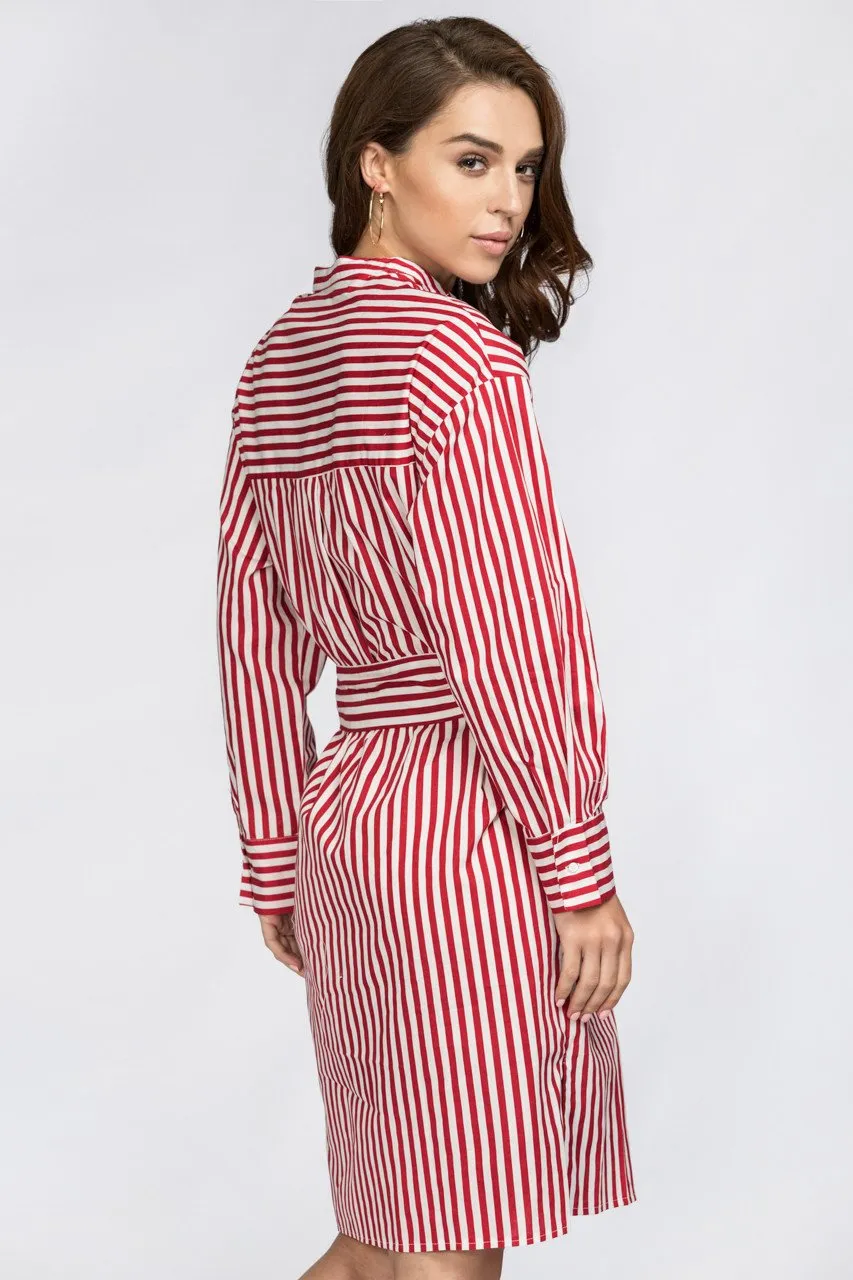 Red Candy Stripe Belted Long Blouse