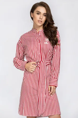 Red Candy Stripe Belted Long Blouse
