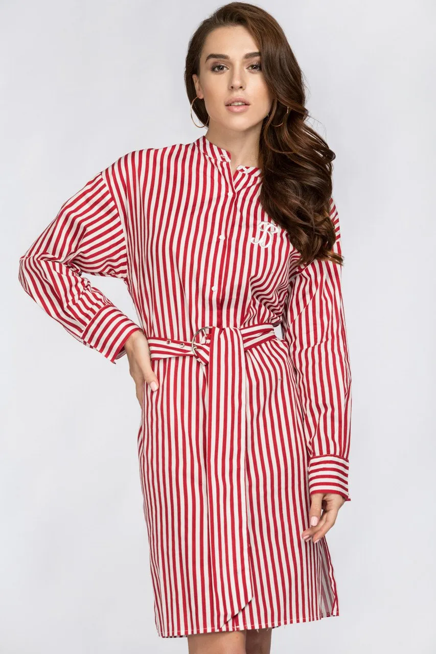Red Candy Stripe Belted Long Blouse