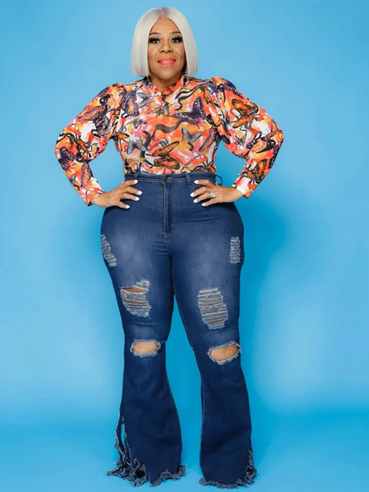 Rianna High Waist Ripped Flared Jeans