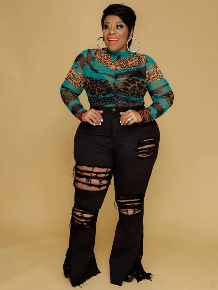 Rianna High Waist Ripped Flared Jeans