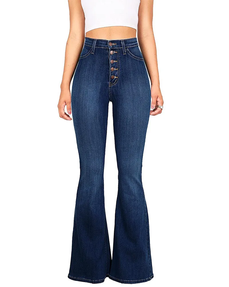Slim Fit High Waisted Butt Lifting Denim Bell Bottoms