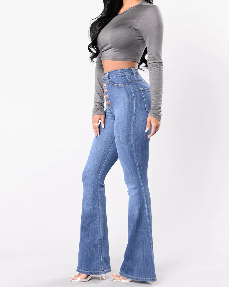Slim Fit High Waisted Butt Lifting Denim Bell Bottoms