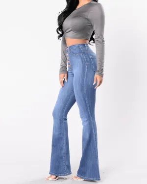 Slim Fit High Waisted Butt Lifting Denim Bell Bottoms