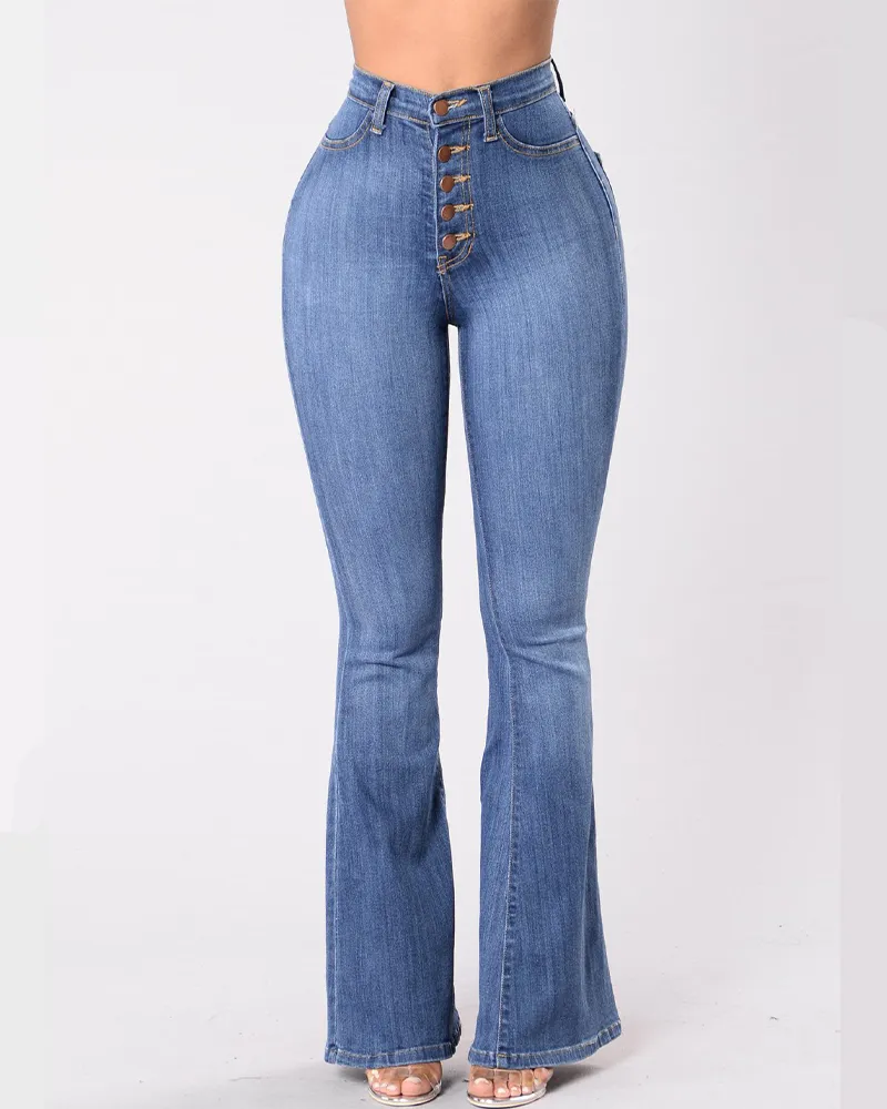 Slim Fit High Waisted Butt Lifting Denim Bell Bottoms