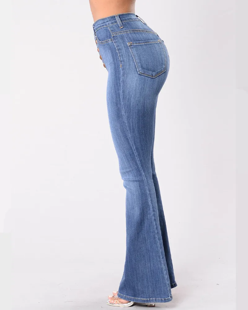 Slim Fit High Waisted Butt Lifting Denim Bell Bottoms