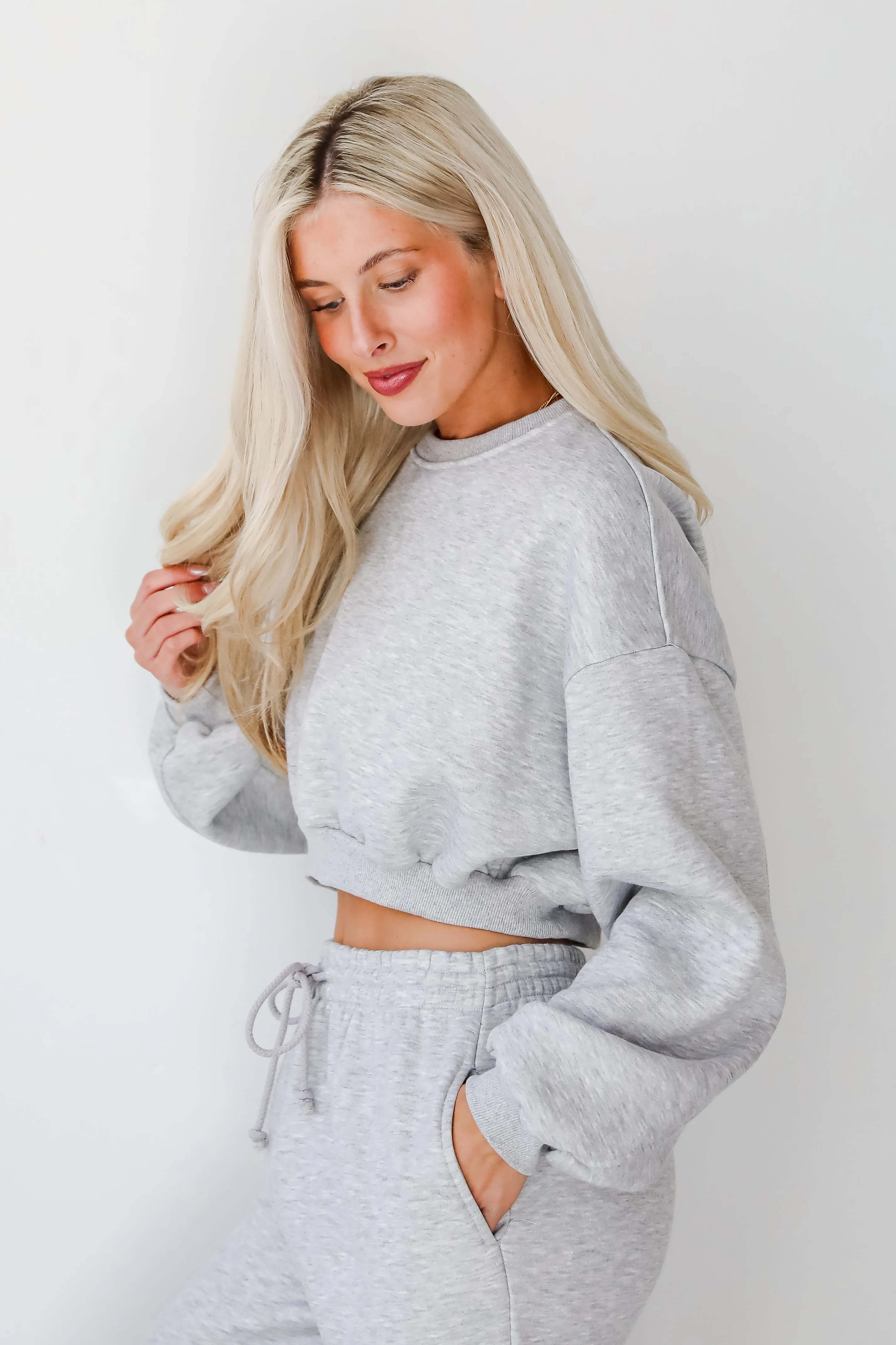 Snuggly Style Heather Grey Fleece Sweatshirt - DOORBUSTER