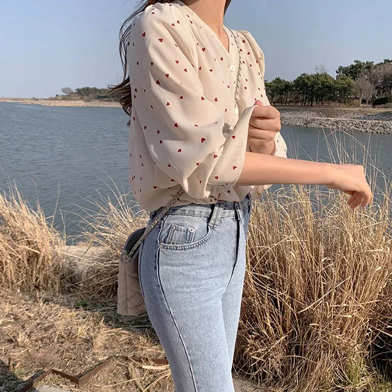 Solid Round Single-Breast Lady Top Blouse