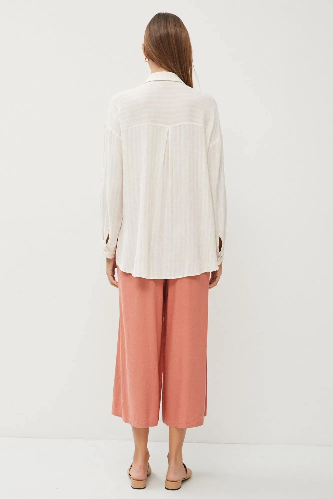 Striped Roll up Sleeve Button Down Linen Shirt