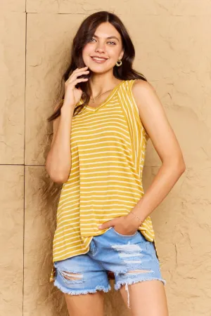 Stylish Doublju Striped Sleeveless V-Neck Top