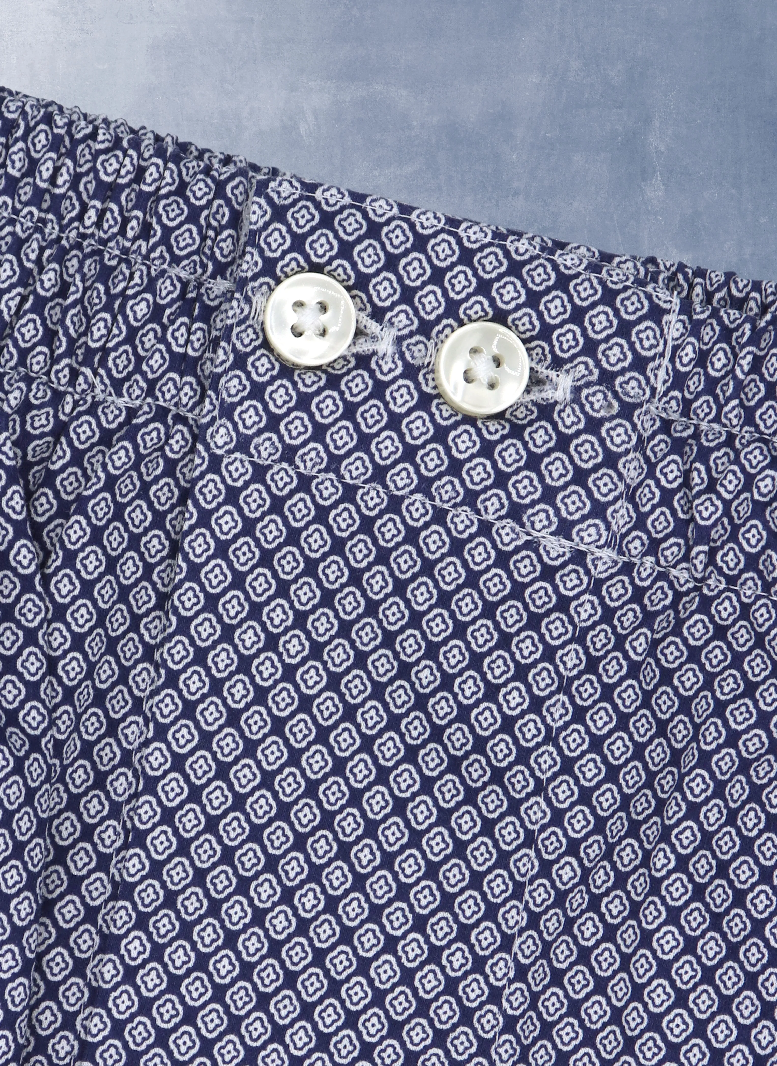 The Perfect 2-Button Knit Boxer in Navy Blue Print