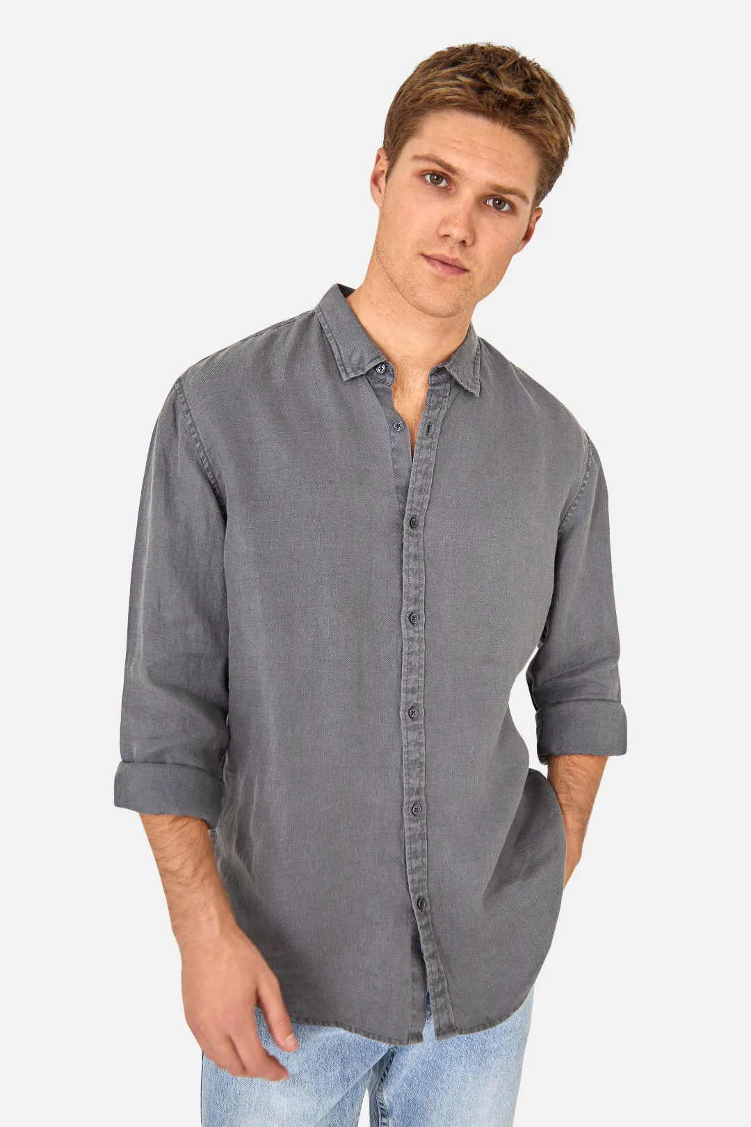 The Trinidad Linen L/s Shirt - Anthracite
