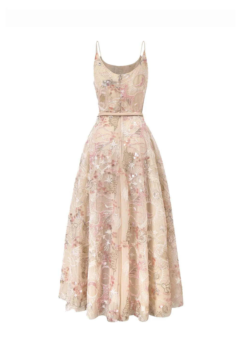 Tidal Whisper A-line Spaghetti Strap Embroidered Lace Maxi Dress