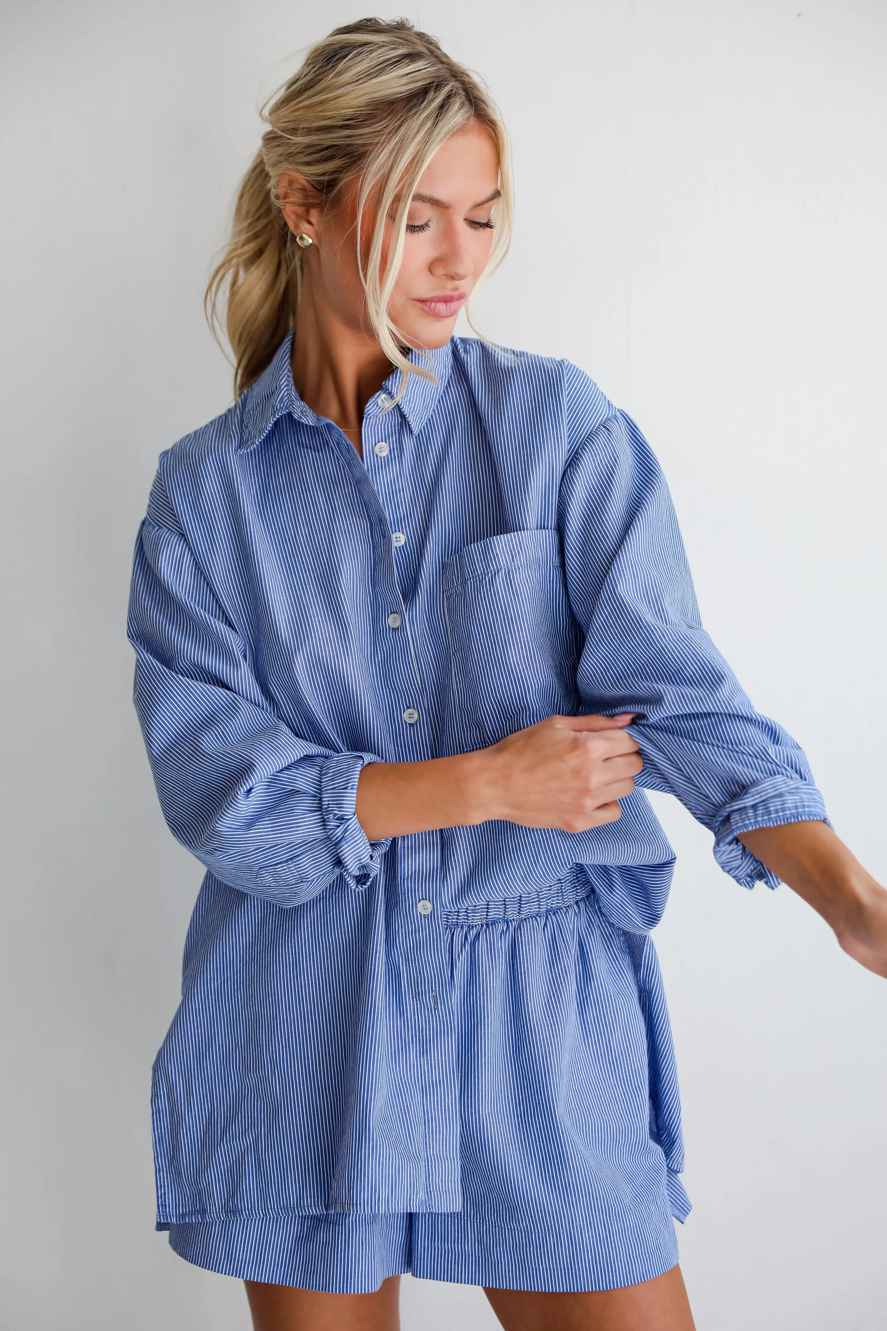 Vacation Sun Blue Striped Button-Up Blouse
