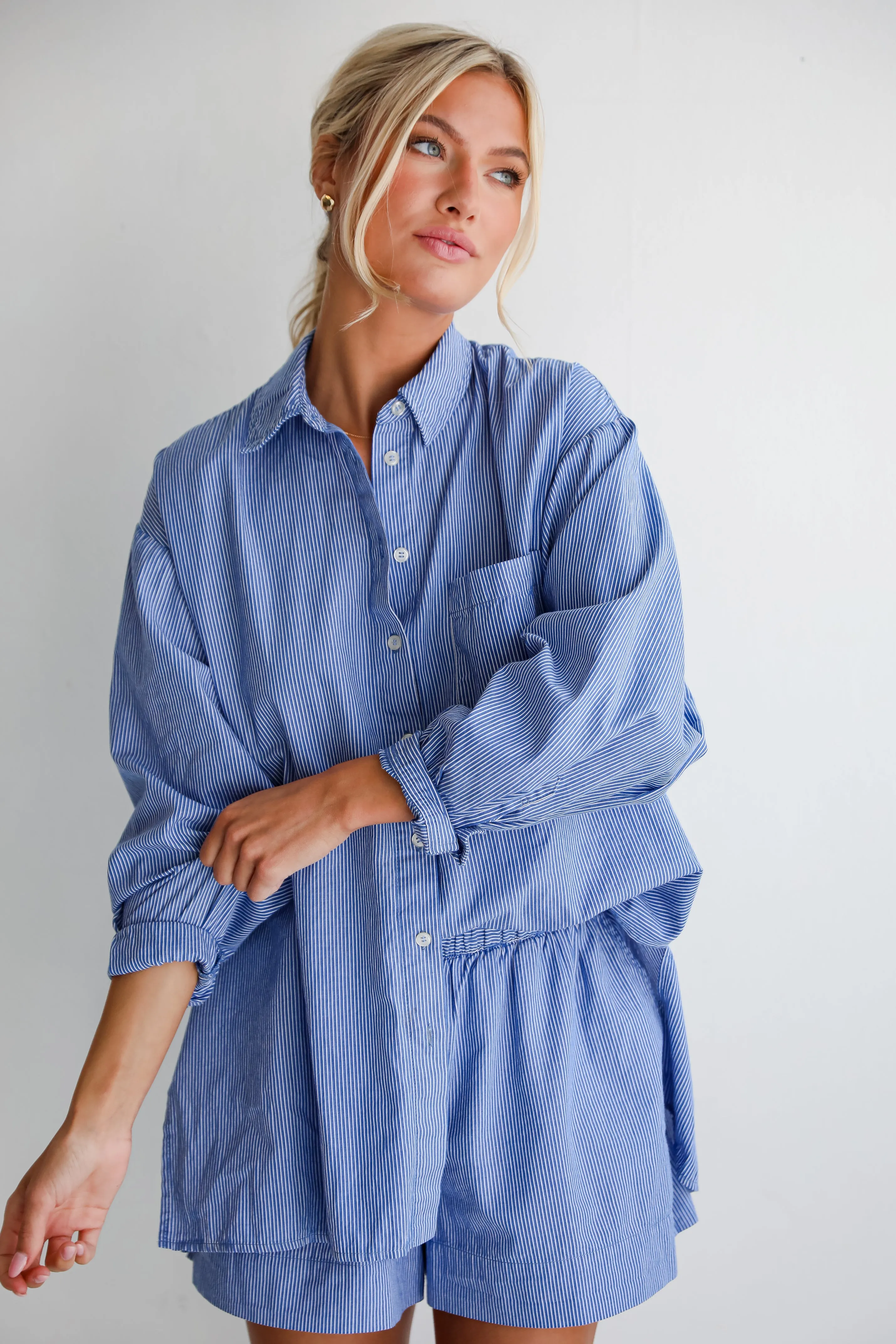 Vacation Sun Blue Striped Button-Up Blouse