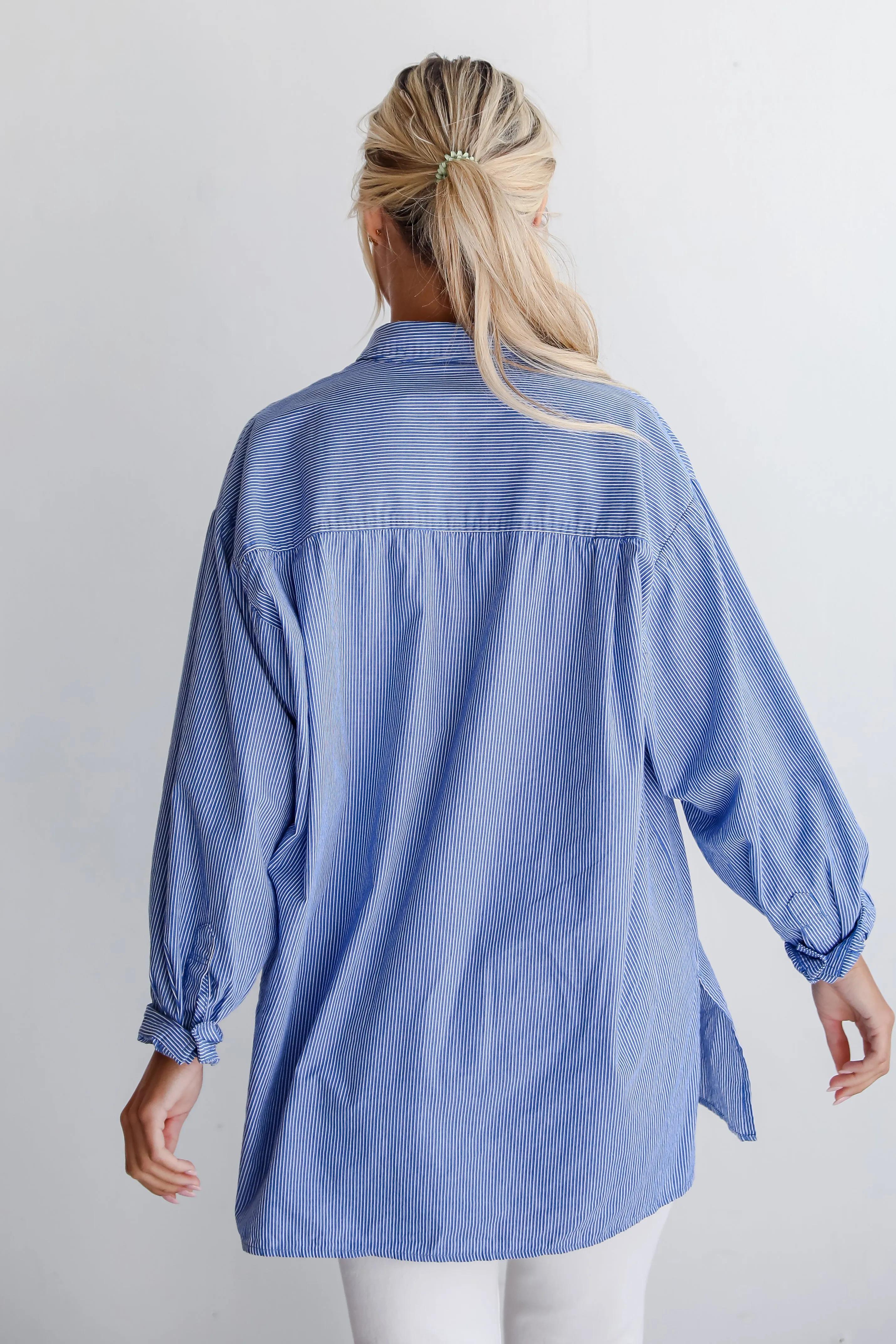 Vacation Sun Blue Striped Button-Up Blouse