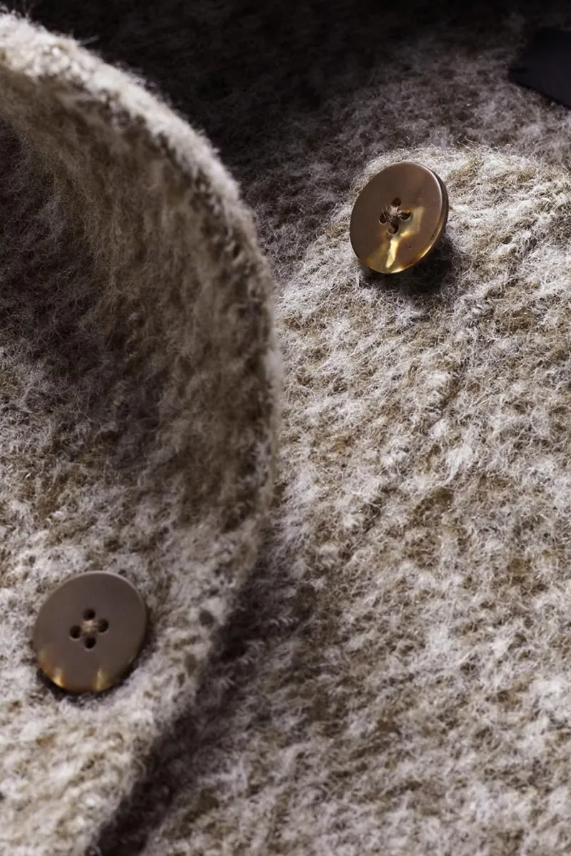 Vintage Boucle Wool Blend Button-Up Bomber Jacket