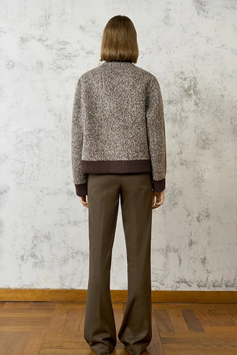 Vintage Boucle Wool Blend Button-Up Bomber Jacket