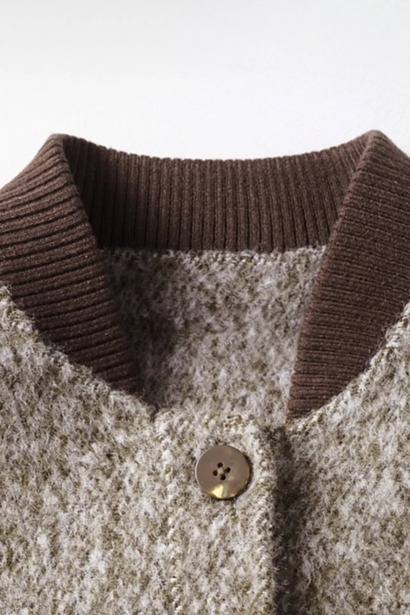 Vintage Boucle Wool Blend Button-Up Bomber Jacket