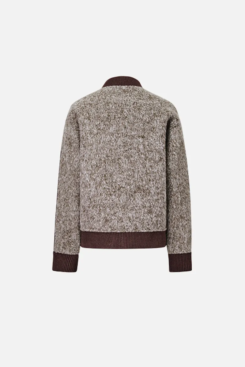 Vintage Boucle Wool Blend Button-Up Bomber Jacket
