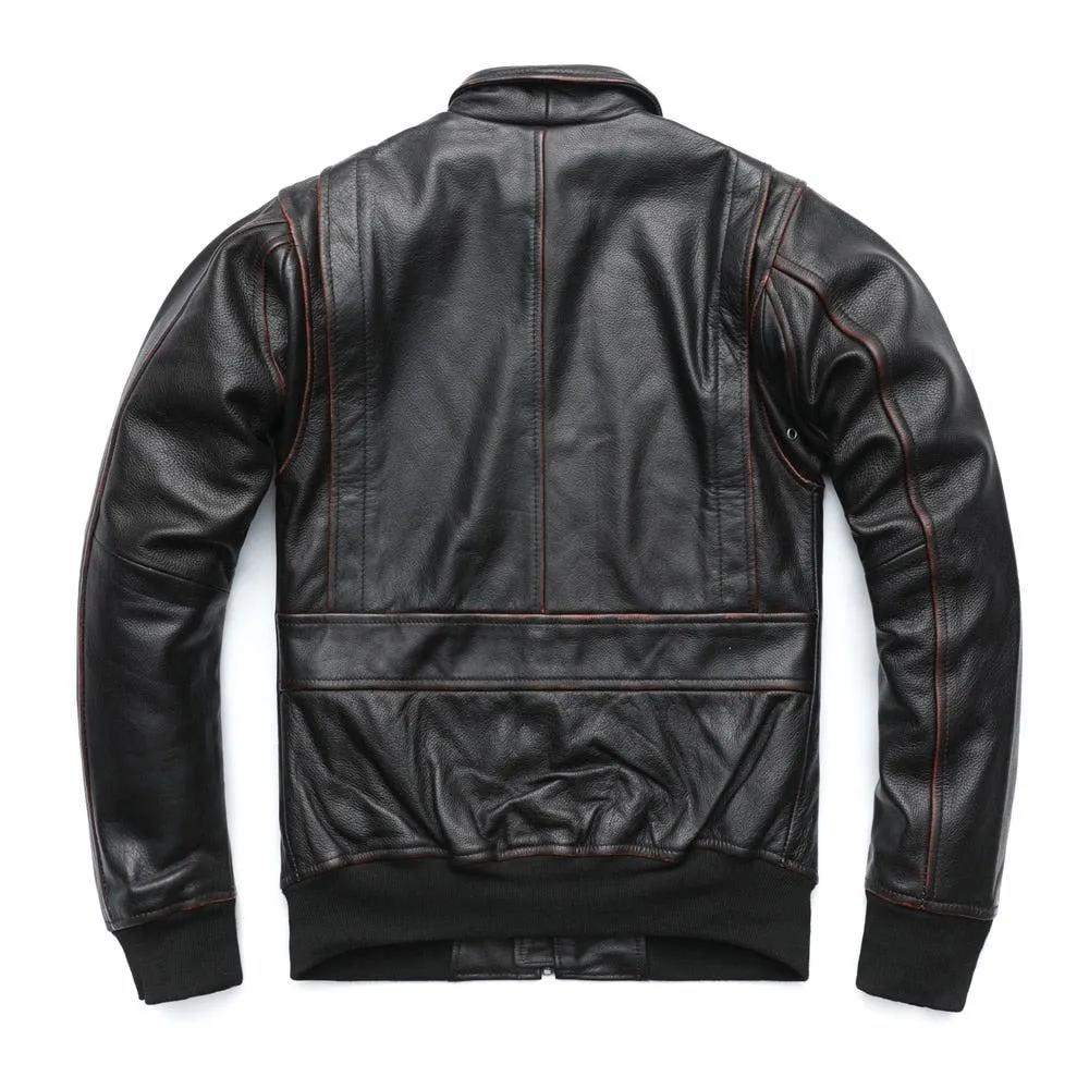 Vintage Edged Flight A2 Mens Bomber Leather Jacket 100% Goat Jacket