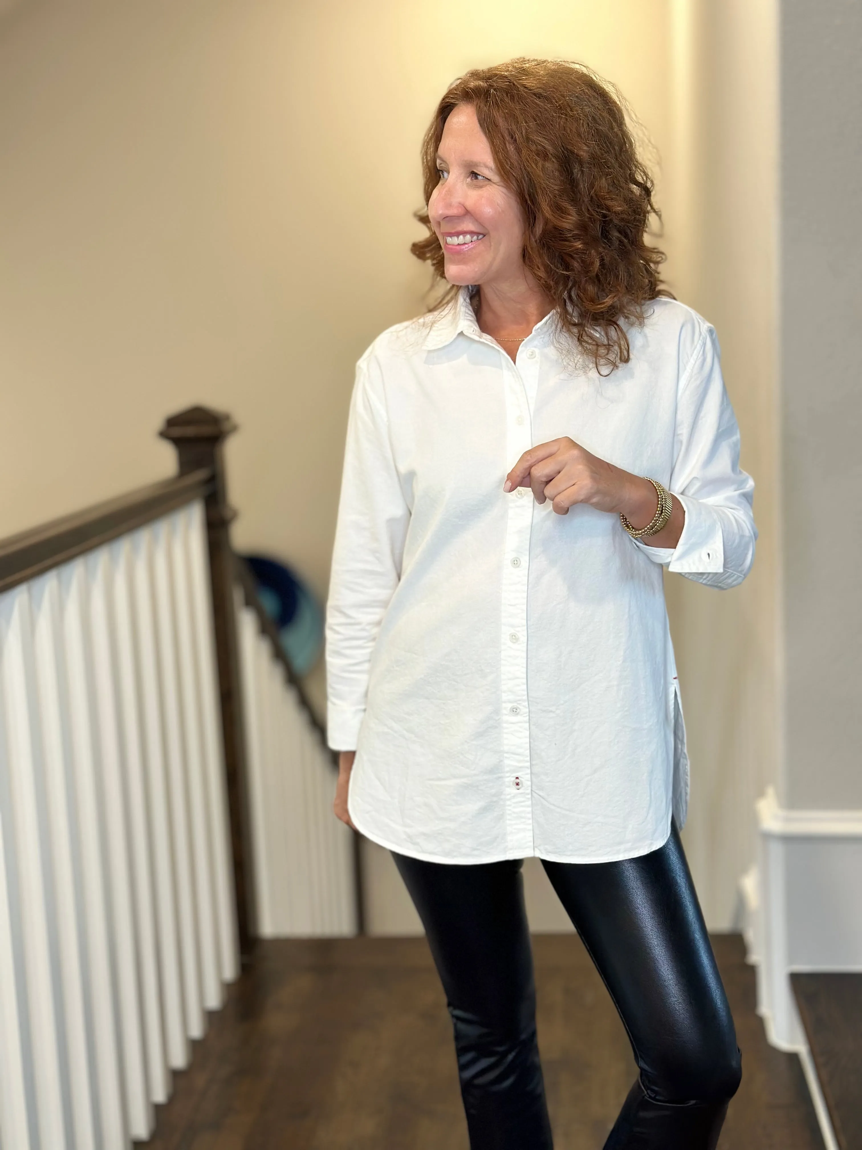 Voyageur - Bronte Relaxed Button Up Top in Oxford White