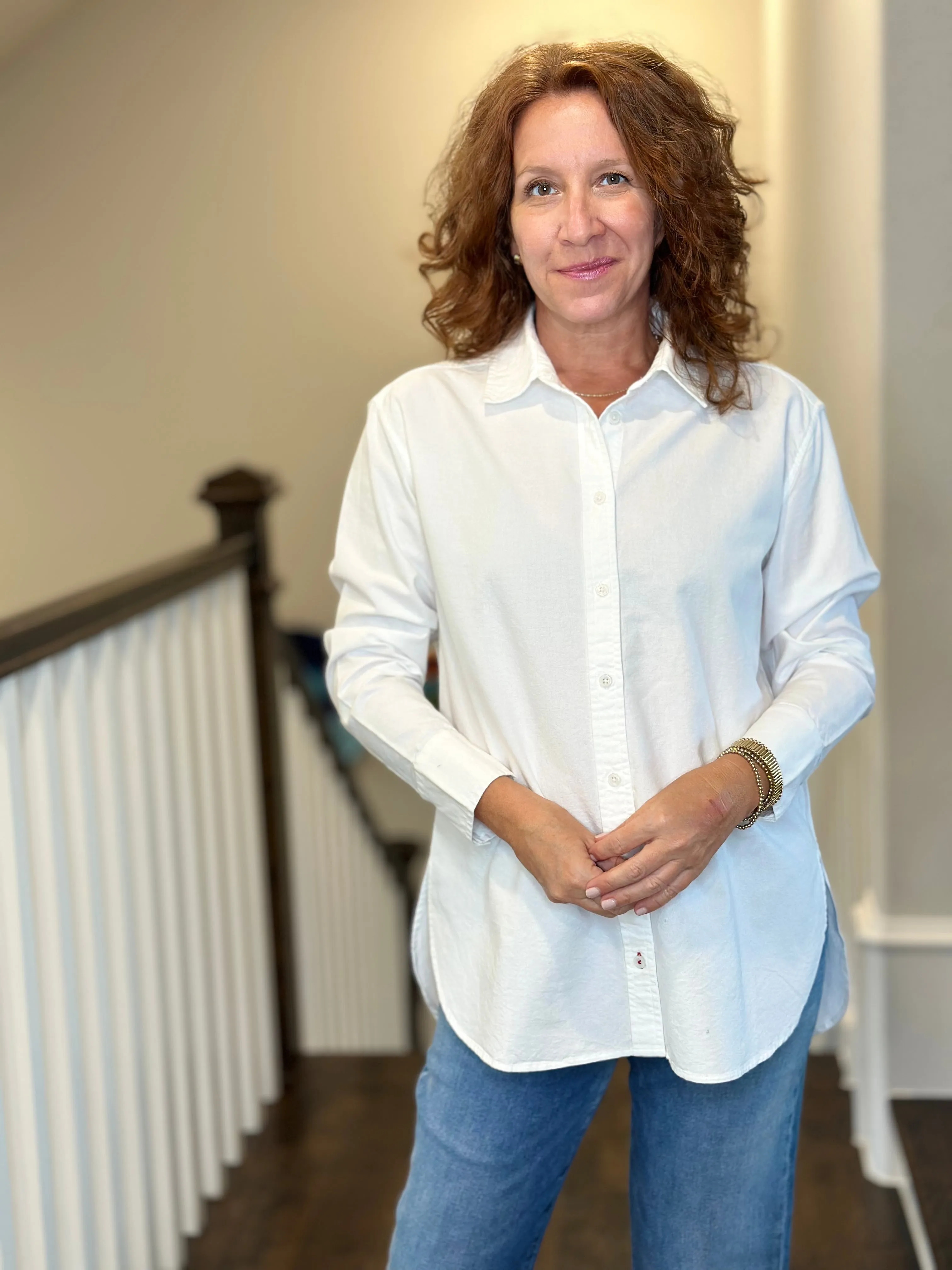 Voyageur - Bronte Relaxed Button Up Top in Oxford White