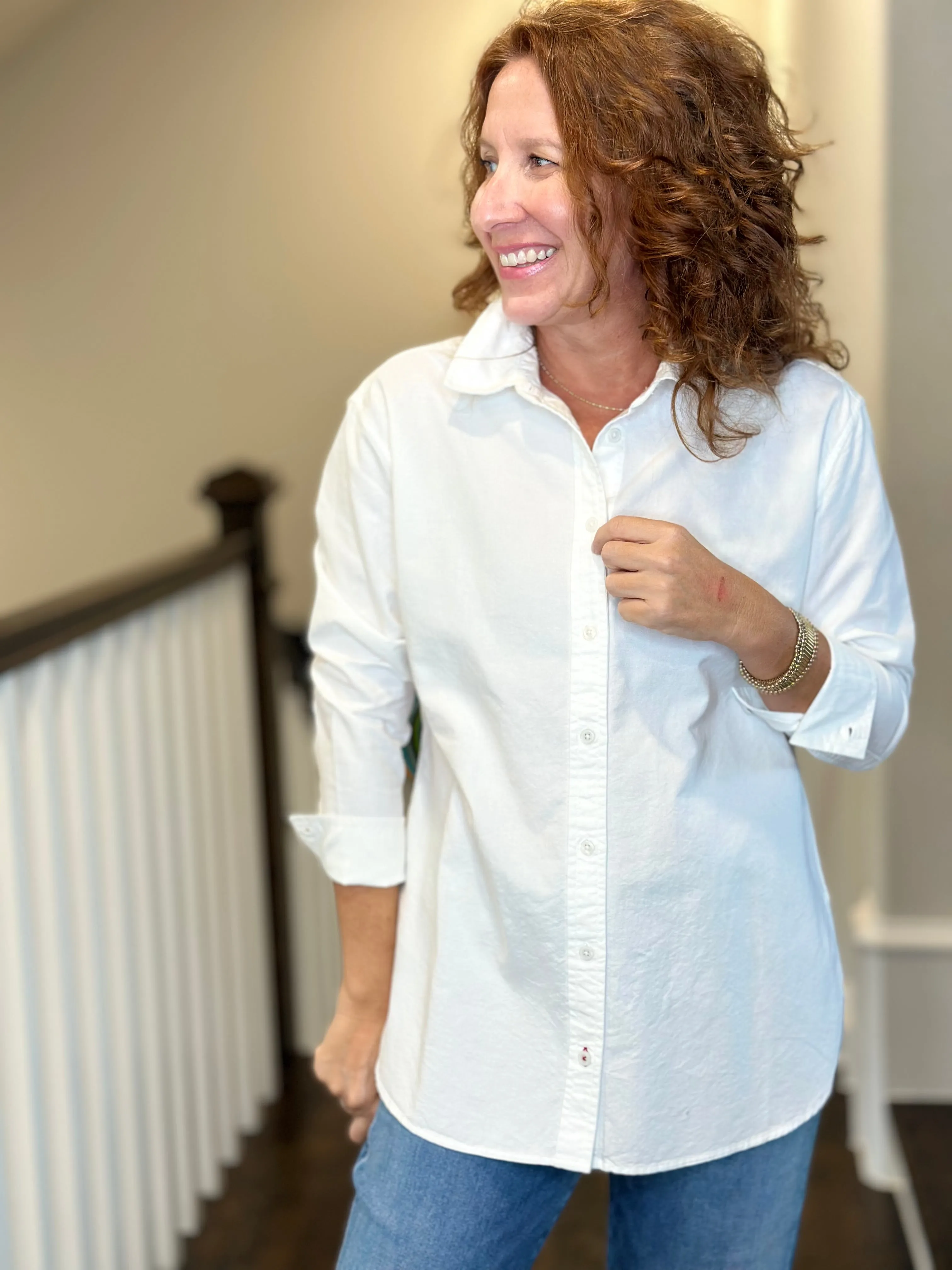 Voyageur - Bronte Relaxed Button Up Top in Oxford White