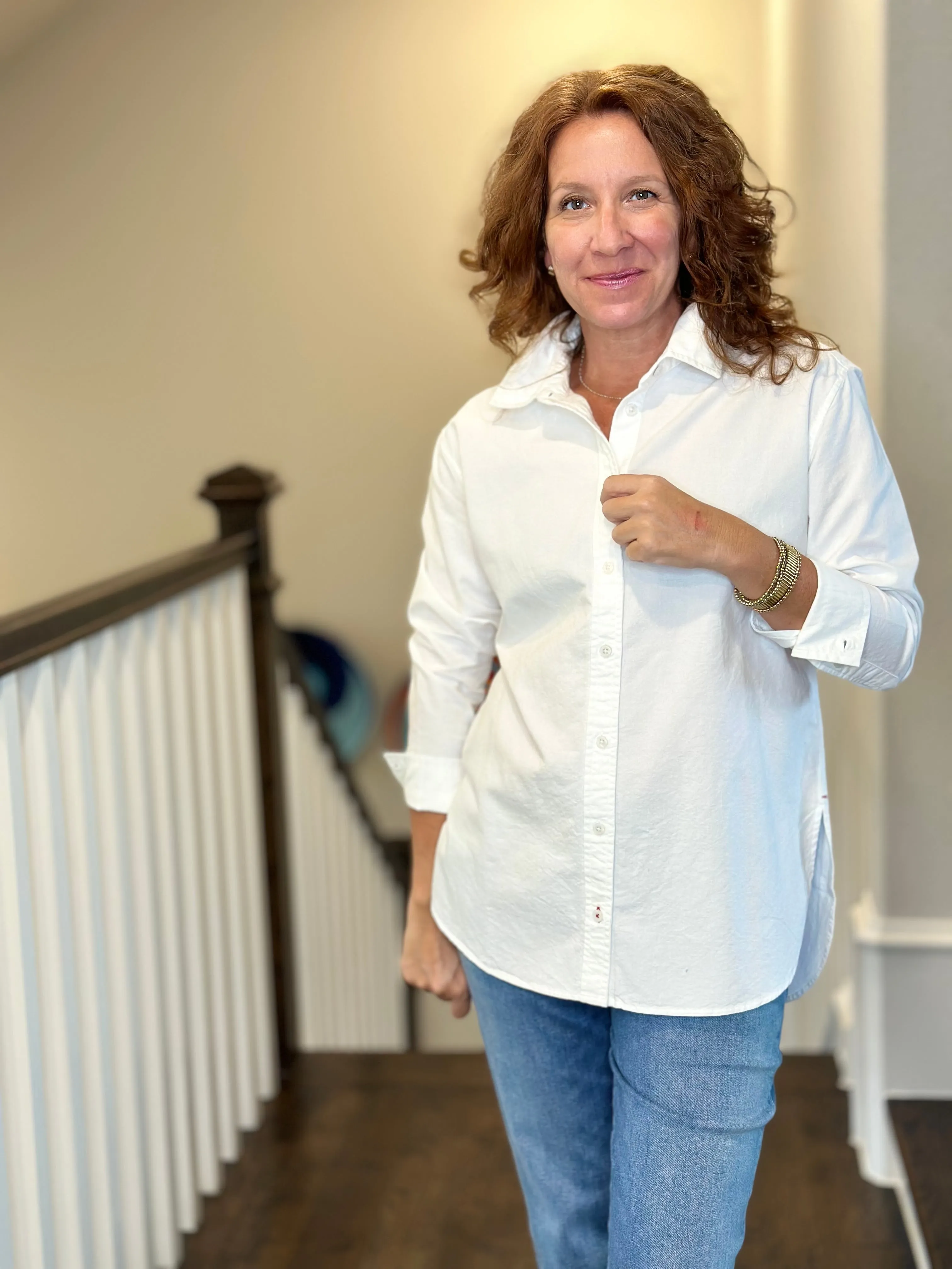 Voyageur - Bronte Relaxed Button Up Top in Oxford White