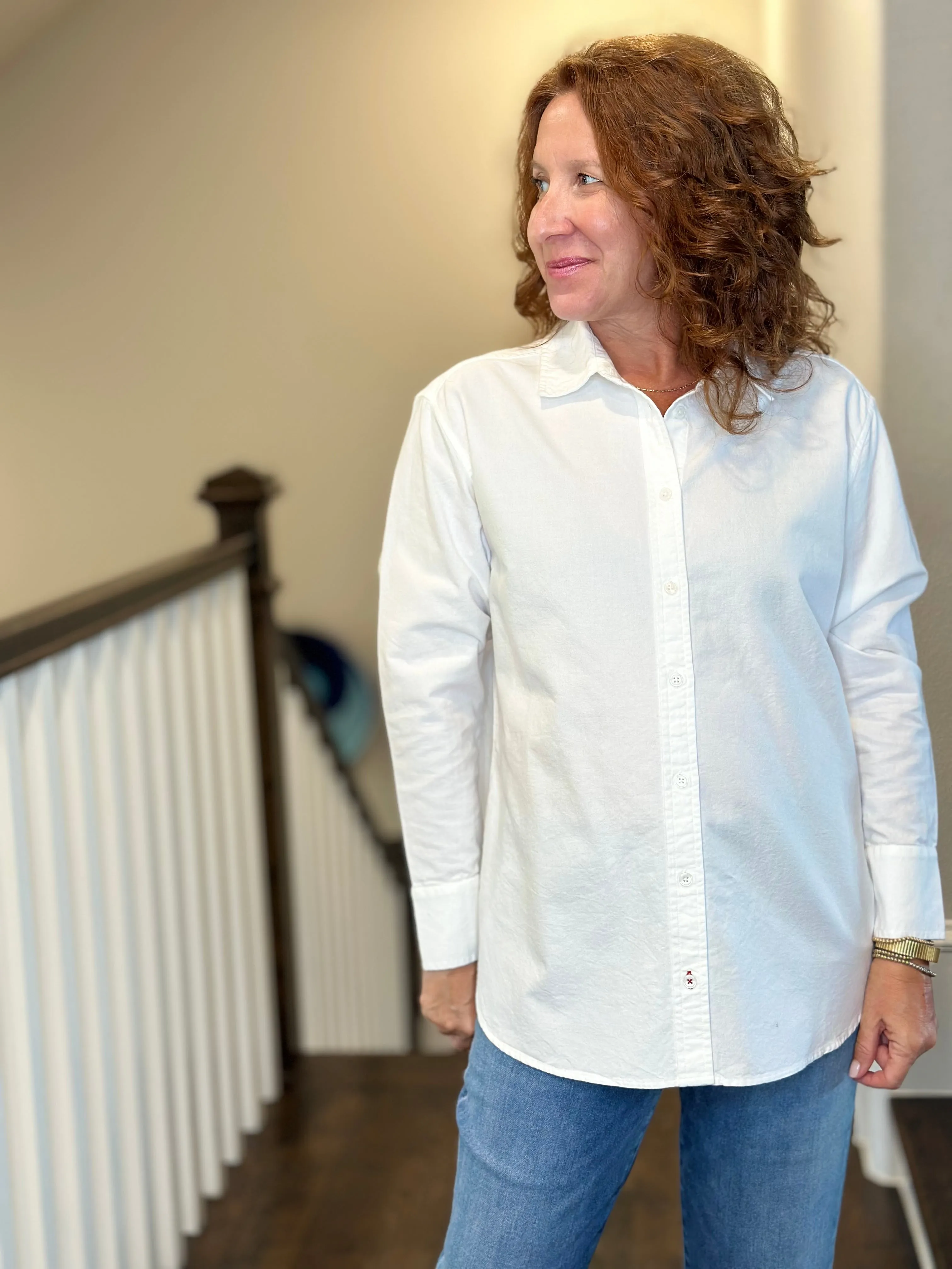Voyageur - Bronte Relaxed Button Up Top in Oxford White