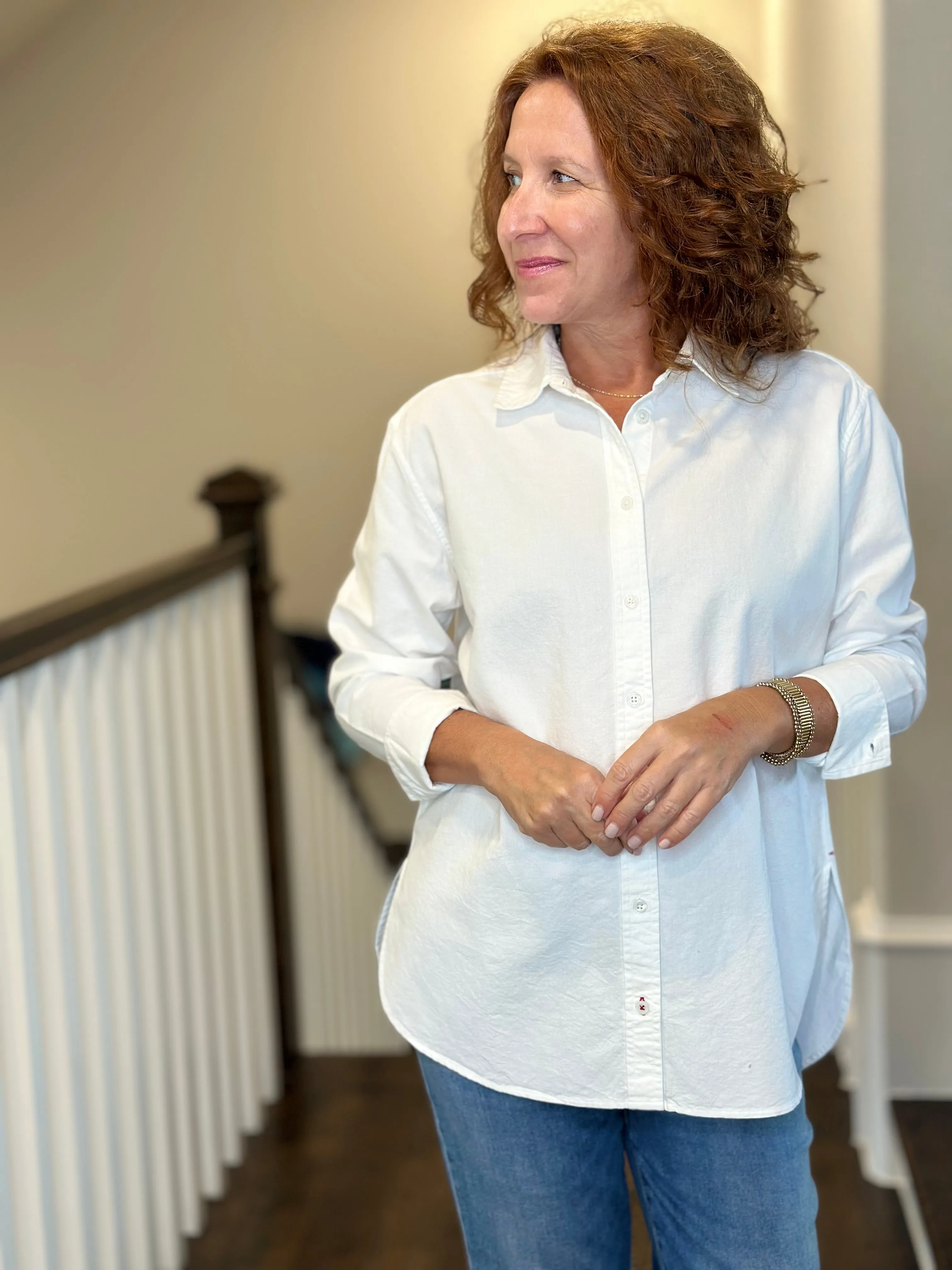 Voyageur - Bronte Relaxed Button Up Top in Oxford White