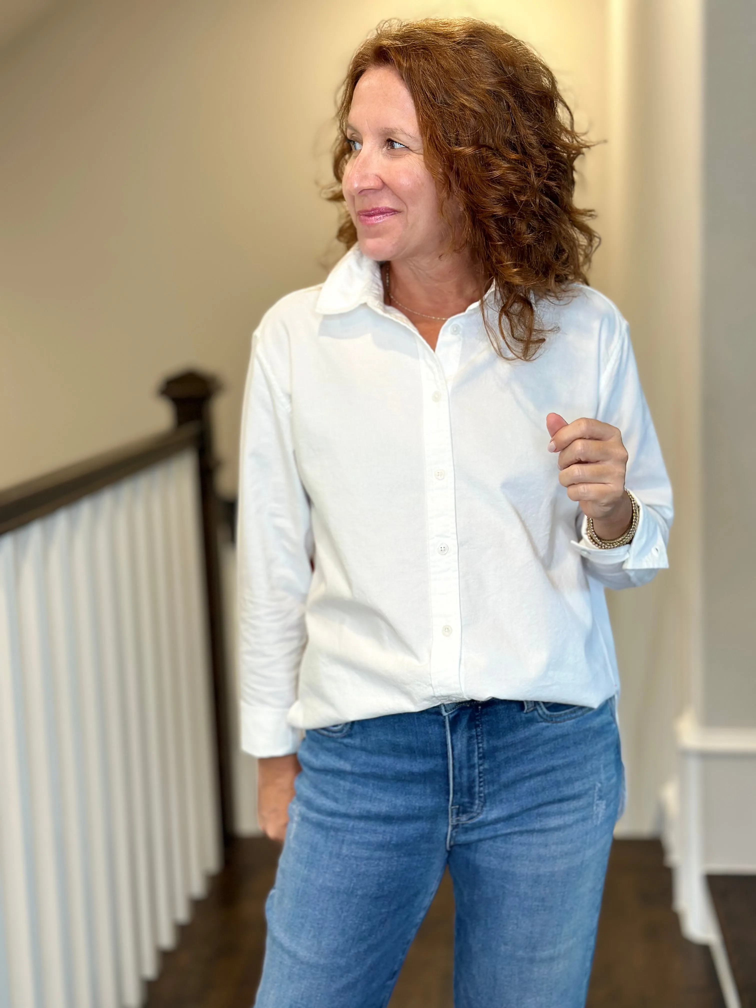 Voyageur - Bronte Relaxed Button Up Top in Oxford White