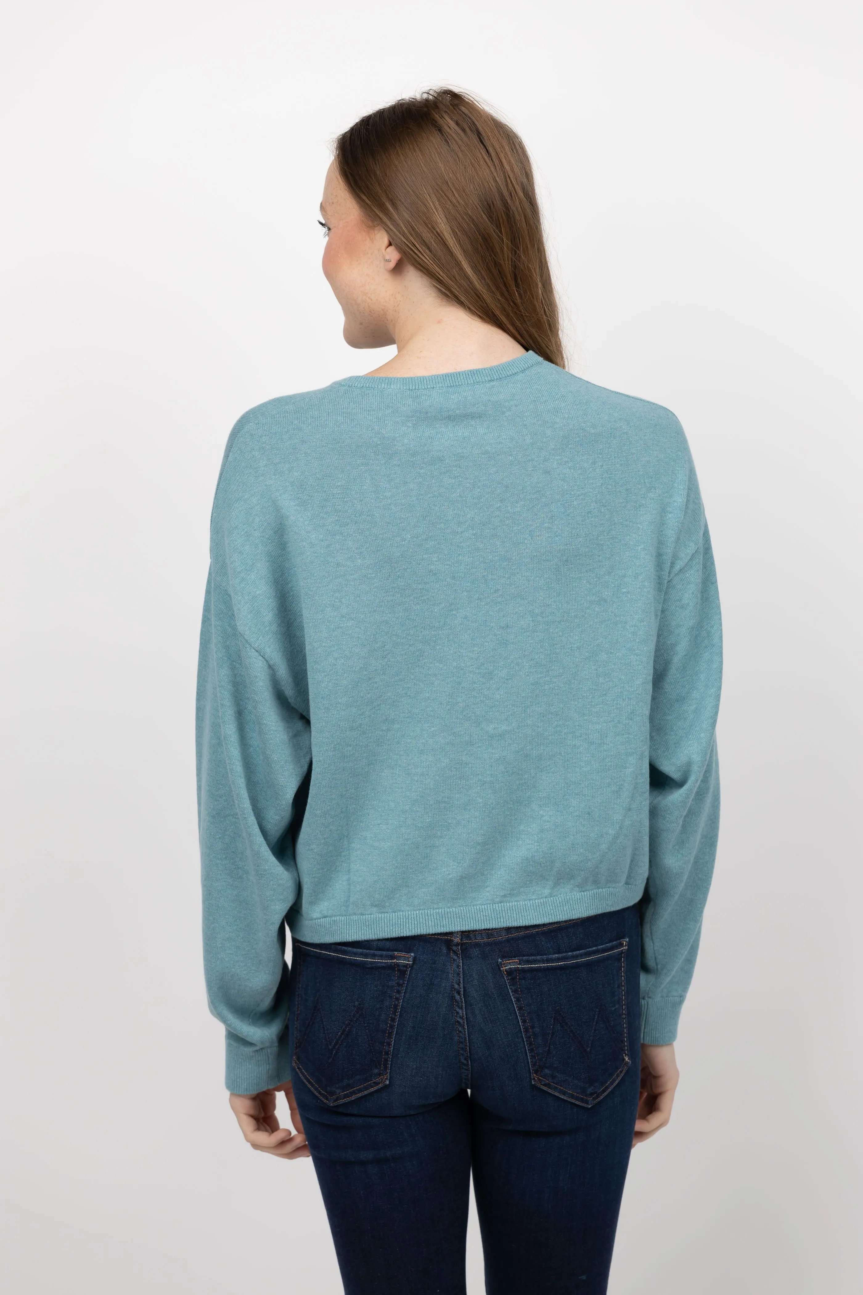 White   Warren Cotton Linen Drop Shoulder Sweater in Soft Aqua