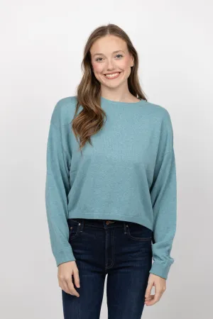White   Warren Cotton Linen Drop Shoulder Sweater in Soft Aqua